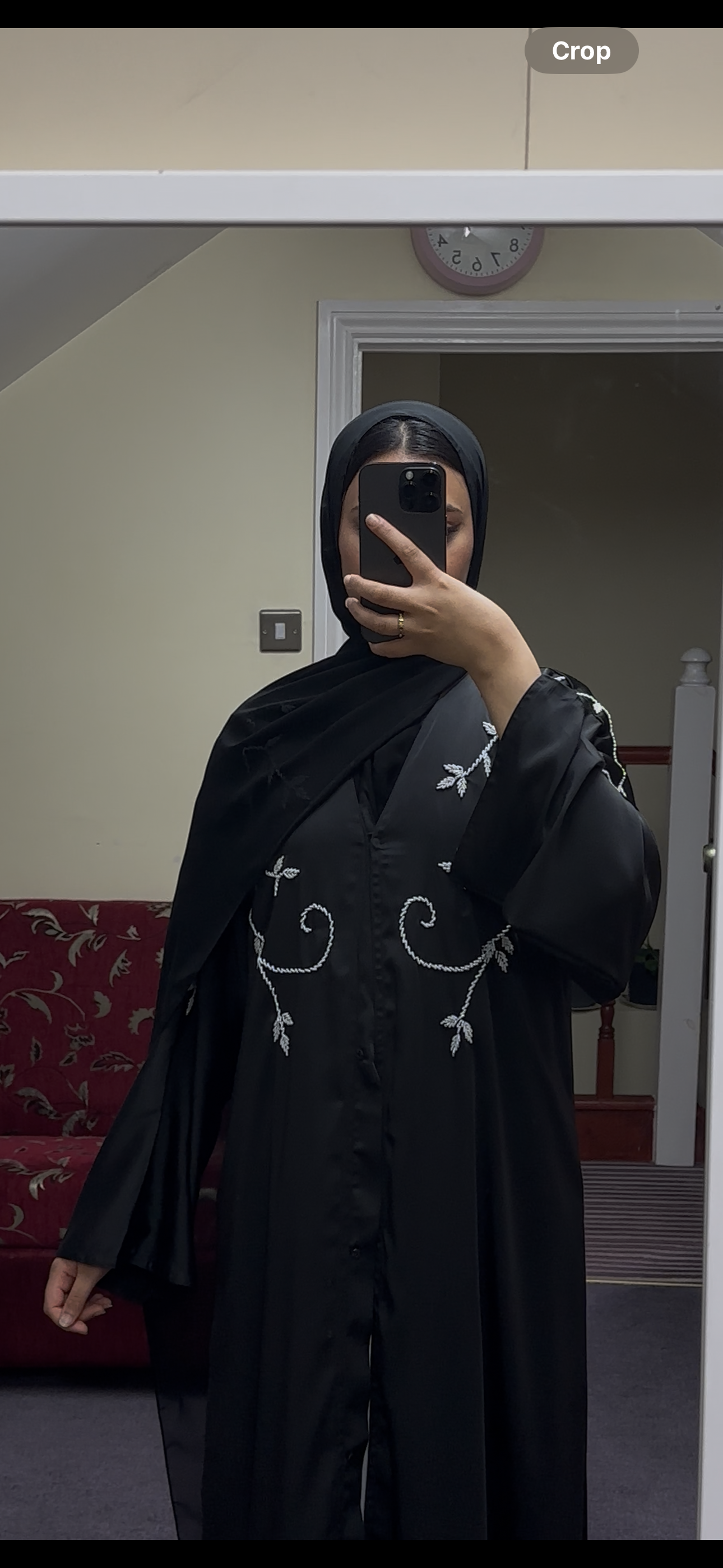 BLACK ABAYA WITH WHITE EMBELLISHMENTS