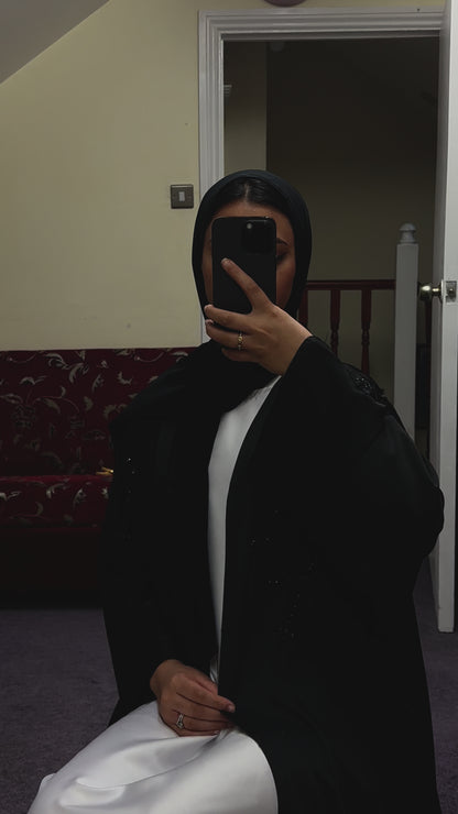BLACK ABAYA WITH BLACK EMBELLISHMENTS